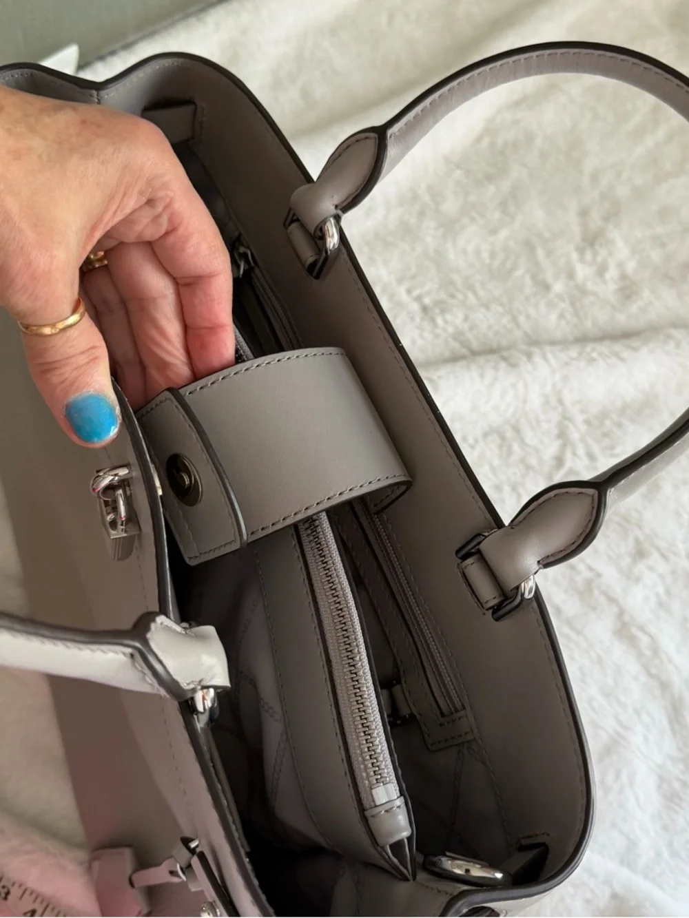 Michael Kors Pebbled Leather Satchel – Neutral/Taupe | Silver Hardware - Picture 8 of 14